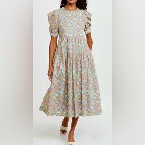 En Saison Midi Dress Modest Cotton Poplin Floral Print MultiColors Size XS NWT